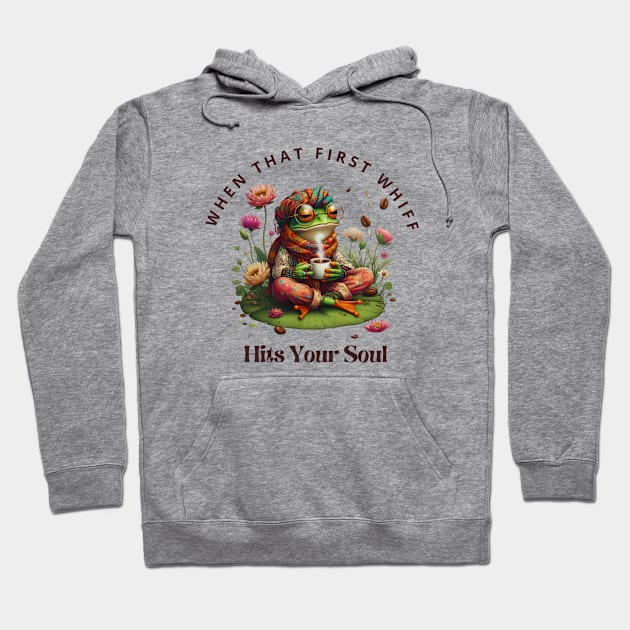 When that first whiff of coffee hits your soul, boho frog design Hoodie by Davis Designs